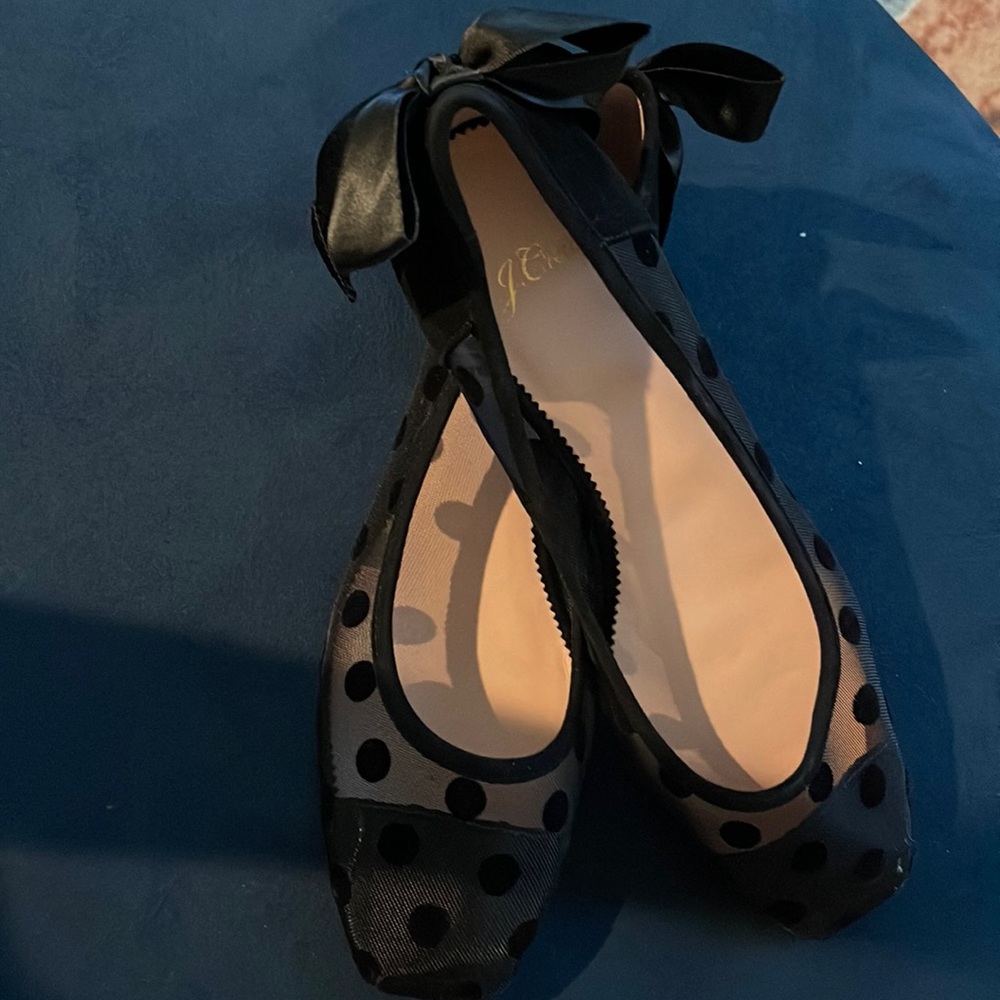 J.Crew black mesh with black polka dots flats
